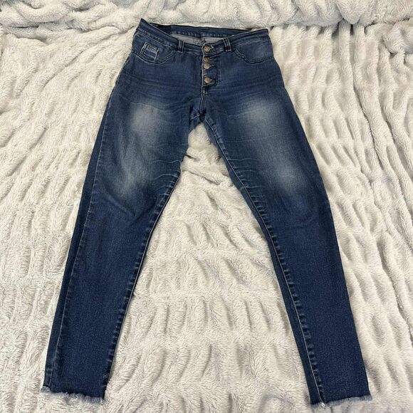 Juliangel Jeans Womens 29x27 Skinny Button Fly Raw Hem Premium Denim Mid Rise - Picture 1 of 8